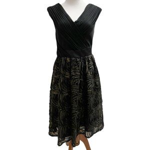 Adrianna Papell Womens Sz 10 Faux Wrap Dress Black Pleated Empire Waist Cocktail